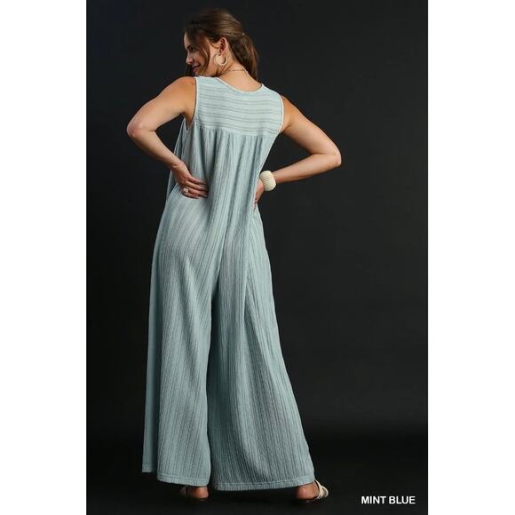 Umgee - Textured Knit Jumpsuit (Mint Blue) - Large - Picture 3 of 4